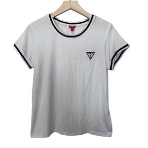 Guess Womens Ringer Tee Top White Black Trim Short Sleeve Casual‎